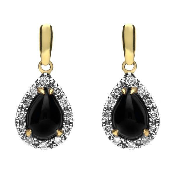 18ct White and Yellow Gold Whitby Jet Diamond Pear Drop Earrings E1678