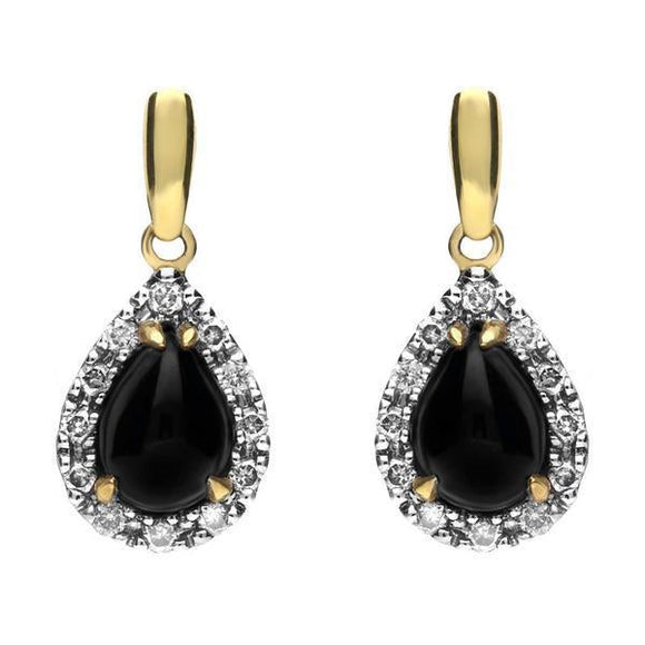 18ct White and Yellow Gold Whitby Jet Diamond Pear Drop Earrings E1678