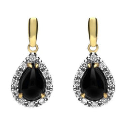 18ct White and Yellow Gold Whitby Jet Diamond Pear Drop Earrings E1678