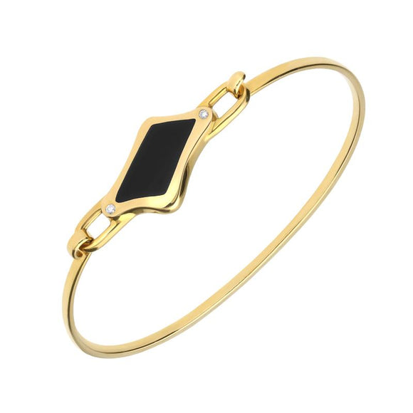 18ct Yellow Gold Whitby Jet Diamond Square Freeform Bangle. b523d4t.