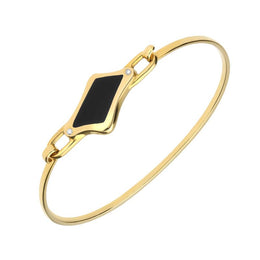 18ct Yellow Gold Whitby Jet Diamond Square Freeform Bangle. b523d4t.