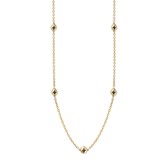 18ct Yellow Gold Whitby Jet Fleur De Lis Link Disc Chain Necklace