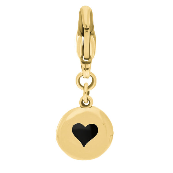 18ct Yellow Gold Whitby Jet Round Shaped Heart Clip Charm, G665.