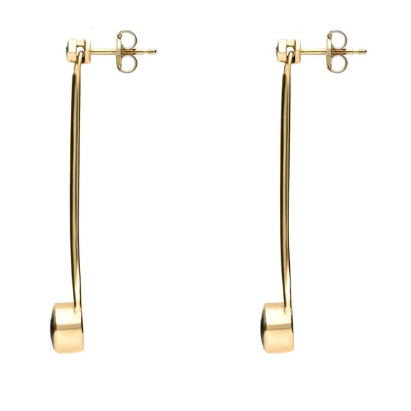 18ct Yellow Gold Whitby Jet and Diamond Long Drop Earrings, E641
