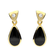 18ct Yellow Gold Whitby Jet 0.06ct Diamond Dinky Pear Drop Earrings E672