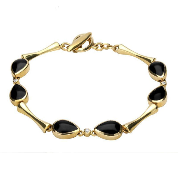 18ct Yellow Gold Whitby Jet and Diamond Six Stone Pear Bracelet B530