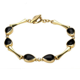 18ct Yellow Gold Whitby Jet and Diamond Six Stone Pear Bracelet B530