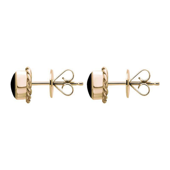 18ct Rose Gold Whitby Jet Round Twist Edge Stud Earrings. E134_2