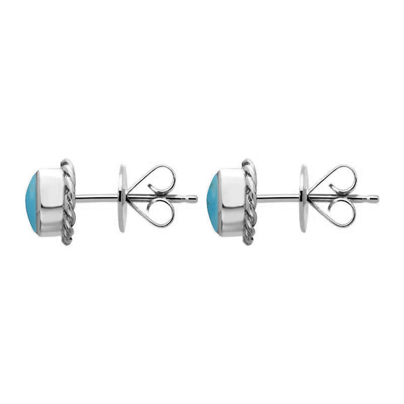 18ct White Gold Turquoise Round Twist Edge Stud Earrings. E134_2