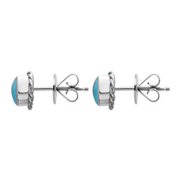 18ct White Gold Turquoise Round Twist Edge Stud Earrings. E134_2