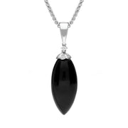 18ct White Gold Whitby Jet Diamond Cluster Drop Necklace, P3313.