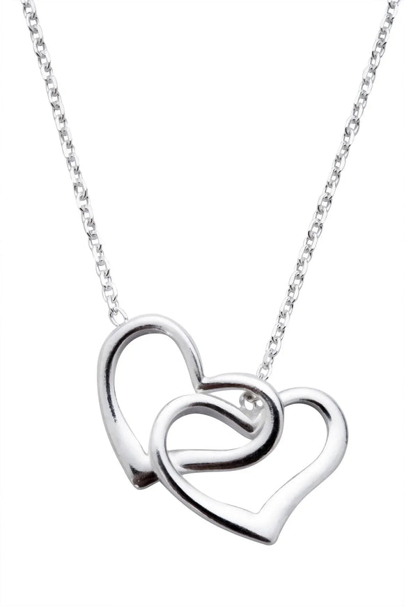 Sterling Silver Double Open Heart Necklace, N909.
