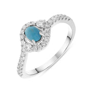 18ct White Gold Turquoise 0.37ct Diamond Halo Ring, R1019.