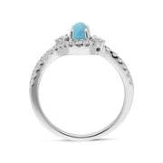18ct White Gold Turquoise 0.37ct Diamond Halo Ring, R1019. side