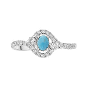18ct White Gold Turquoise 0.37ct Diamond Halo Ring, R1019. top