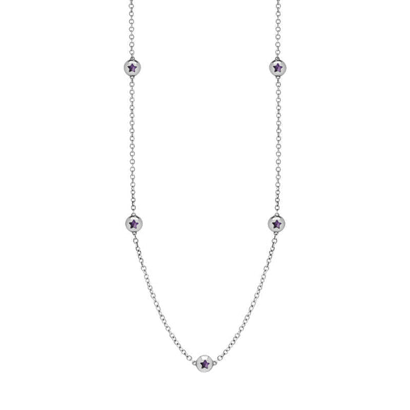 9ct White Gold Blue John Star Link Disc Chain Necklace