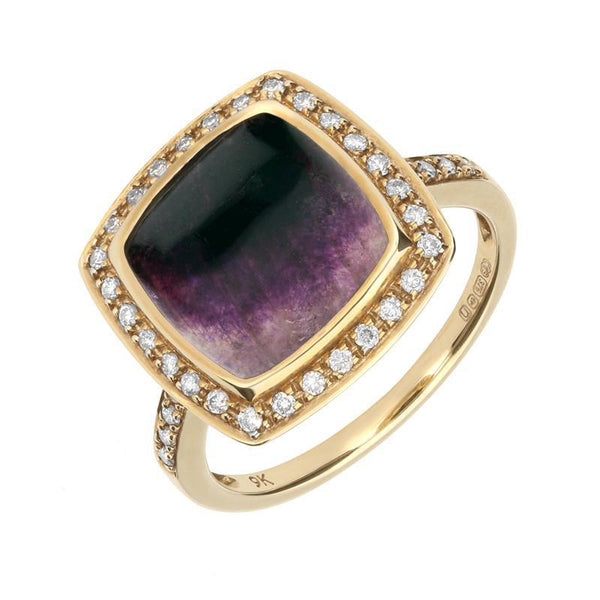 9ct Yellow Gold Blue John Diamond Single Square Cushion Ring R594