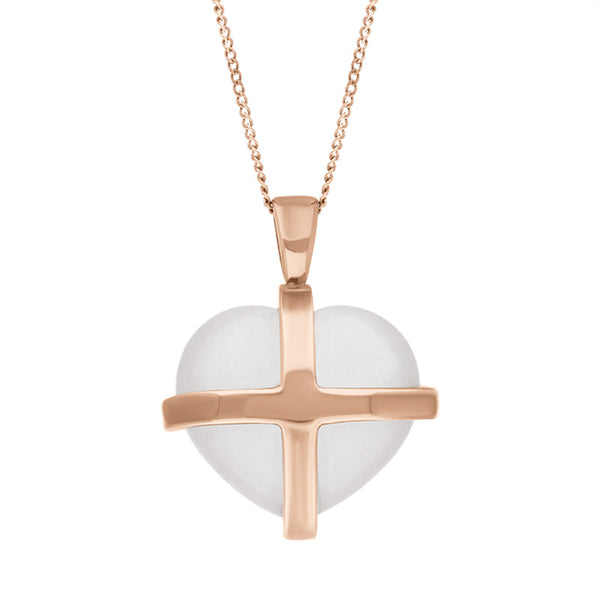 9ct Rose Gold Rose Quartz Medium Cross Heart Necklace D P1669