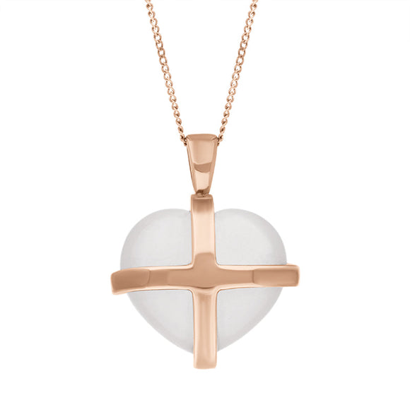 9ct Rose Gold Rose Quartz Medium Cross Heart Necklace D P1669