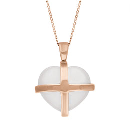 9ct Rose Gold Rose Quartz Medium Cross Heart Necklace D P1669