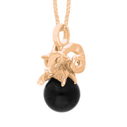 9ct Rose Gold Whitby Jet Zodiac Aries 10mm Bead Pendant