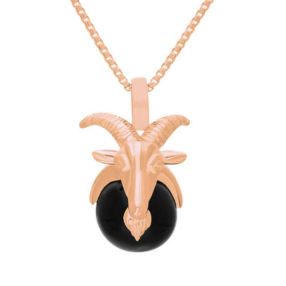 9ct Rose Gold Whitby Jet Zodiac Capricorn 10mm Bead Pendant