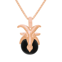 9ct Rose Gold Whitby Jet Zodiac Capricorn 10mm Bead Pendant