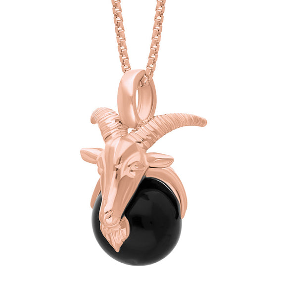 9ct Rose Gold Whitby Jet Zodiac Capricorn 10mm Bead Pendant