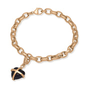 9ct Rose Gold Whitby Jet Small Cross Heart Charm Bracelet, B1209