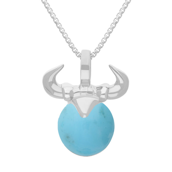 9ct White Gold Turquoise Zodiac Taurus 10mm Bead Pendant, P3621.