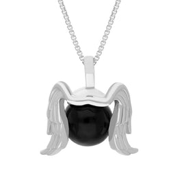 9ct White Gold Whitby Jet Zodiac Virgo 10mm Bead Pendant, P3628.