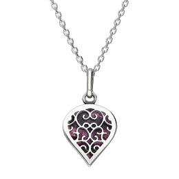 9ct White Gold Blue John Flore Filigree Small Heart Necklace. P3629.
