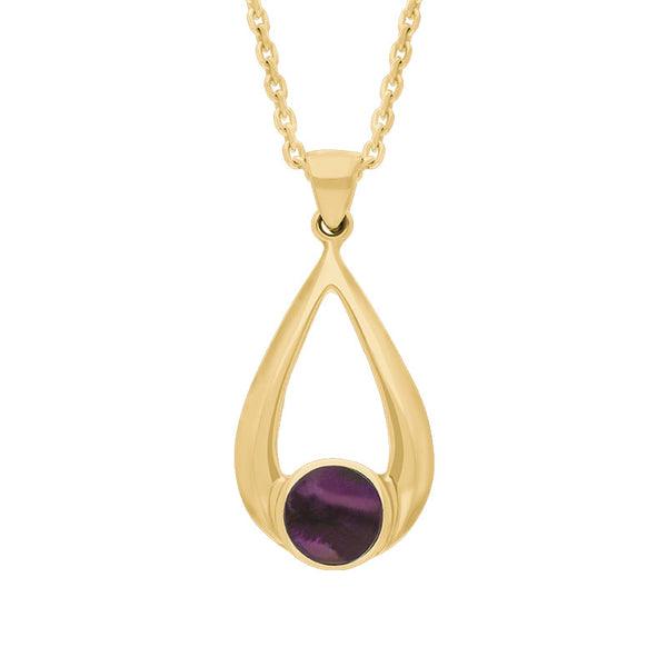 9ct Yellow Gold Blue John Teardrop Necklace. P086.