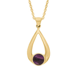 9ct Yellow Gold Blue John Teardrop Necklace. P086.