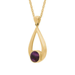9ct Yellow Gold Blue John Teardrop Necklace. P086.