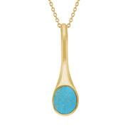 9ct Yellow Gold Turquoise Oval Long Tapered Drop Necklace