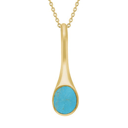 9ct Yellow Gold Turquoise Oval Long Tapered Drop Necklace