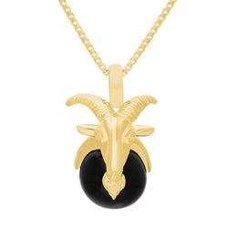 9ct Yellow Gold Whitby Jet Zodiac Capricorn 10mm Bead Pendant, P3623.