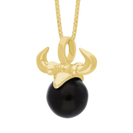 9ct Yellow Gold Whitby Jet Zodiac Taurus 10mm Bead Pendant, P3621.