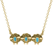 9ct Yellow Gold Turquoise Three Sheep Necklace, N1139.