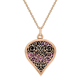 9ct Rose Gold Blue John Flore Filigree Large Heart Necklace. P3631.