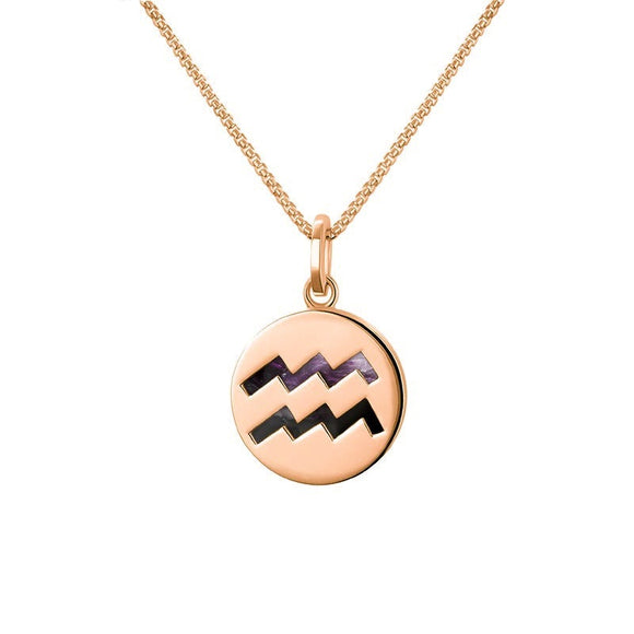 9ct Rose Gold Blue John Zodiac Aquarius Round Necklace, P3598.