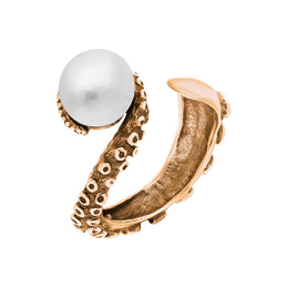 9ct Rose Gold Freshwater Pearl Bead Swirl Tentacle Ring, R1184.