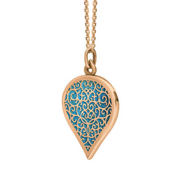 9ct Rose Gold Turquoise Flore Filigree Large Heart Necklace. P3631._2