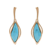 9ct Rose Gold Turquoise Open Marquise Drop Earrings, E2437