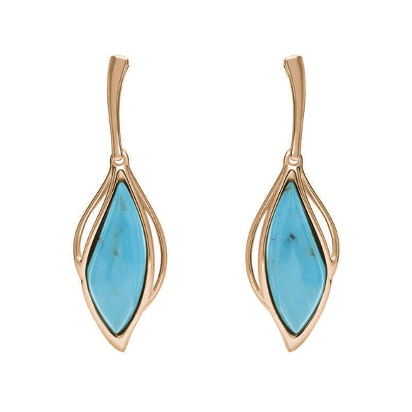 9ct Rose Gold Turquoise Open Marquise Drop Earrings, E2437