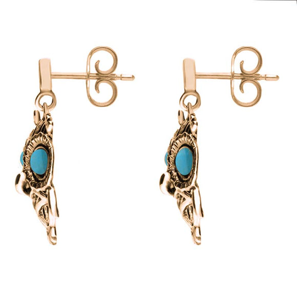 9ct Rose Gold Turquoise Owl Stud Earrings E2329_2