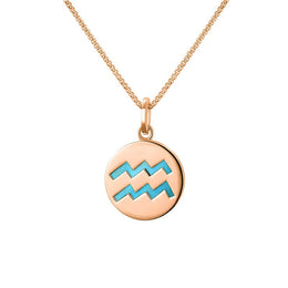 9ct Rose Gold Turquoise Zodiac Aquarius Round Necklace, P3598.