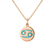 9ct Rose Gold Turquoise Zodiac Cancer Round Necklace, P3603.