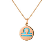 9ct Rose Gold Turquoise Zodiac Libra Round Necklace, P3606.
